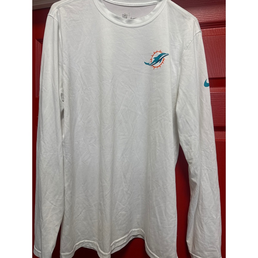 Nike Miami Dolphins NFL Long Sleeve Performance Shirt White Mens Large